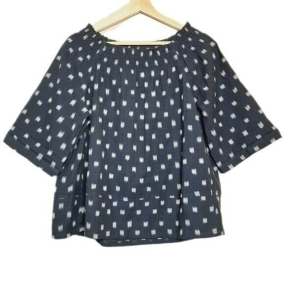 CURRENT ELLIOT | Smock Dotted Ikat Polka Dot Tee Blouse Blue Sz 1 / S - Picture 3 of 12